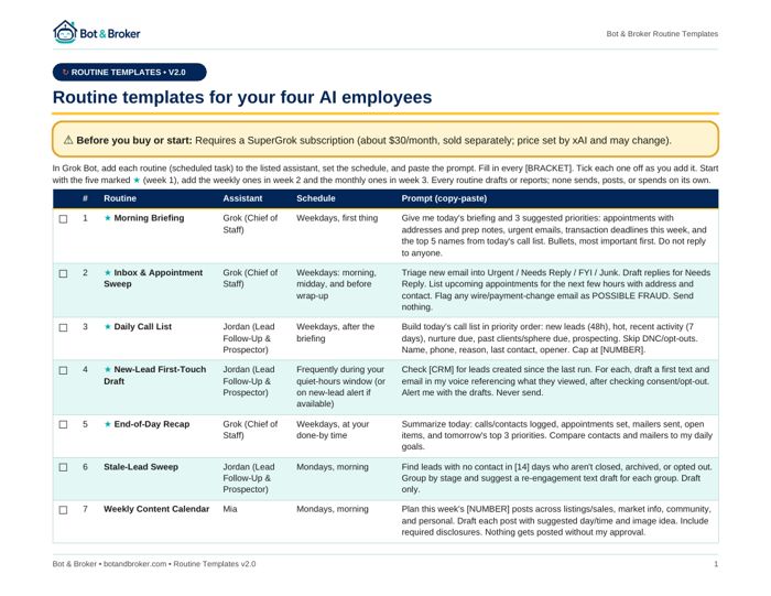 Routine Templates page